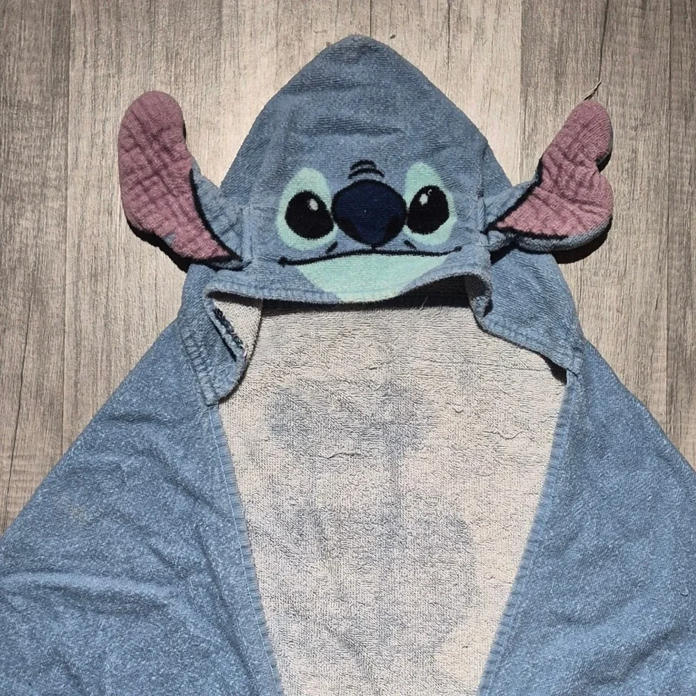 Disney Lilo & Stitch Kids Hooded Bath Towel Blue Character Ears Beach Pool Wrap